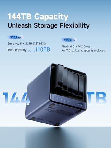 MINISFORUM N5 Air 5-Bay Desktop NAS, AMD Ryzen 7 255(8C/16T) CPU, 16GB DDR5, 64GB SSD, 1x 10GbE, 1x 5GbE, 2x USB4(8K), 8K HDMI, OCuLink, 3x M.2 Slots, PCIe x16 Slot, Network Attached Storage(Diskless) - Image 4