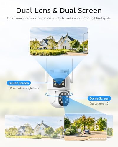 Dual Lens Security Cameras Wireless Outdoor, 2K Full HD Video, 360° View Pan/Tilt Home Security Camera with Color Night Vision, PIR Alarm, 2.4G/5G WiFi, Auto Tracking, 2-Way Audio, Easy to Install - Image 2