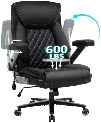600lbs Big and Tall Office Chair with Lumbar Support 5 Way Adjustable Armrest Heavy Duty Ergonomic Office Chair Executive OfficeChair Oversized and Extra Wide (Black) by BUYNOW