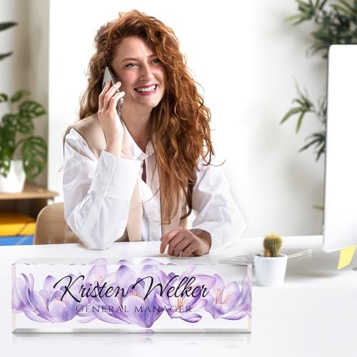 Custom Office Name Plate for Desk - Desk Name Plate Personalized Gifts for Coworkers, Boss, Employees, Teacher, Nurse - Office Desk Decor for Women Men - Employee Appreciation Gifts (Purple Lotus) - Image 3