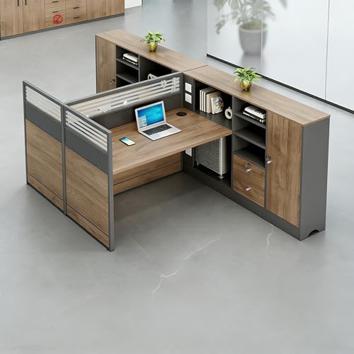 Modern Office Cubicle Workstation Desk with Tempered Glass Privacy Panels, USB Charging Hub & Cable Management,Multi-Person Modular Computer Desk for Commercial Office (A-Right, Two Person-T) by Unknown