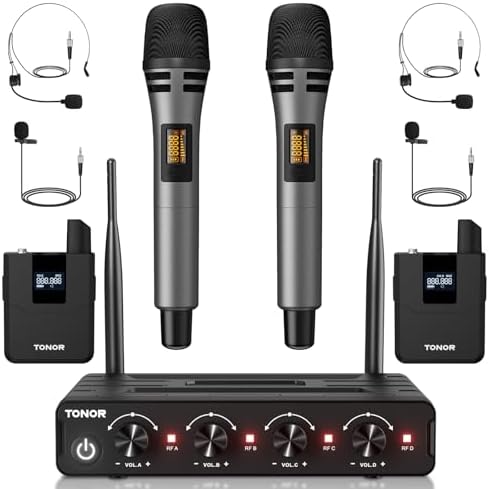TONOR Wireless Microphone System, Handheld Mic Set with Headset/Lapel Mics by TONOR