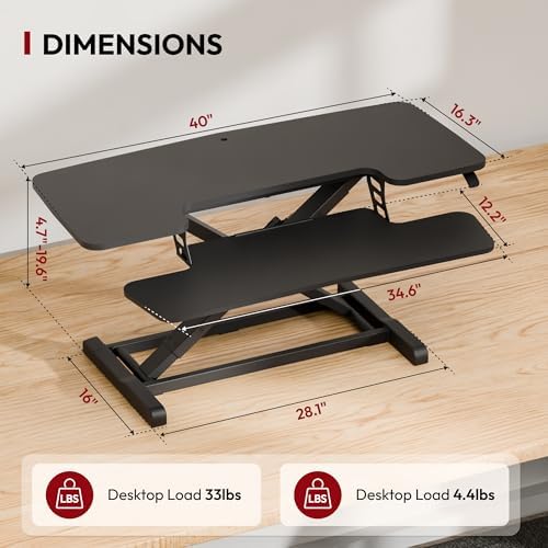 SANODESK 40" Desk Converter, Height Adjustable Sit to Stand Riser, Dual Monitor and Laptop Workstation with Wide Keyboard Tray, Modern Minimalist Design, Black - Image 2