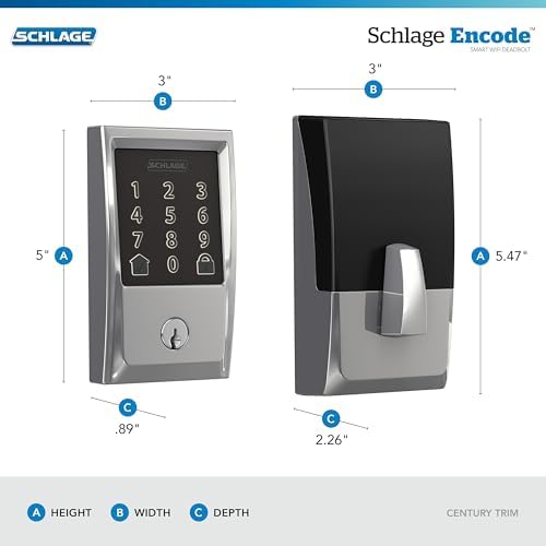 Schlage Encode Smart WiFi Deadbolt Lock with Century Trim, Bright Chrome - Image 3