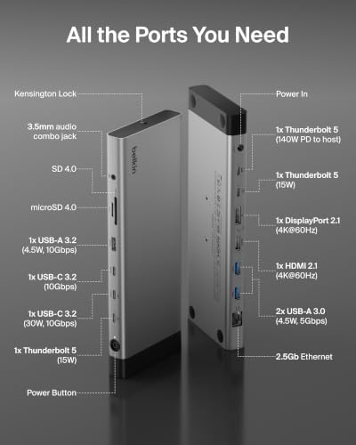 Belkin 140W Thunderbolt™ 5 Dock, 14-in-1 Docking Station, 4K@144Hz Display - Image 3