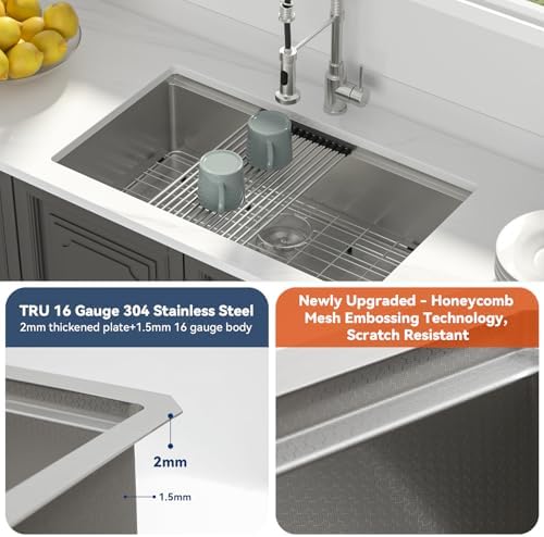 Lordear Undermount Kitchen Sink 30 inch 16-Gauge Stainless Steel Kitchen Sink Workstation Single Bowl Sinks 30x19x9 inch - Image 6