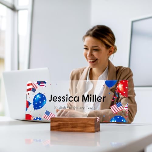 Personalized Acrylic Desk Name Plate with Walnut Wood Base - Image 3