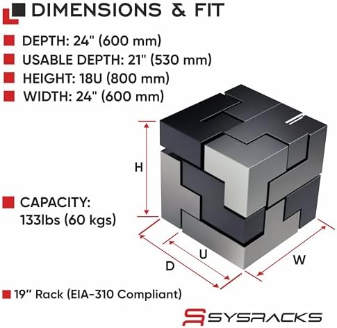 Sysracks 18U Server Rack Cabinet, 32" Deep, 19-Inch EIA-310 - Image 3