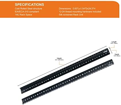 Tecmojo 14U Vertical Rack Rail Pair Kit DIY Rack Rails Kit, 12-24 Screws Included to Mount Equipment 2U-20U - Image 2