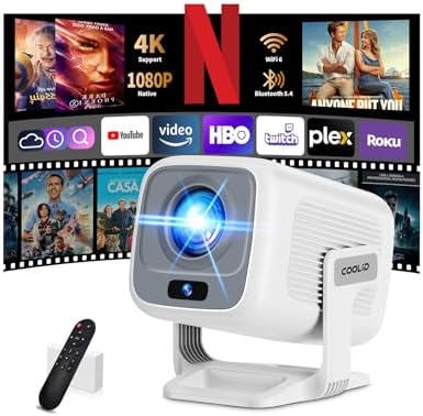 [Auto Focus & 2026 Upgraded] Mini Projector 1080P FHD Support 4K Portable Projector with WiFi6 and Bluetooth5.4 Built-in App 180° Adjustable Auto Keystone, Compatible with HDMI/Laptop/USB, White by Unknown
