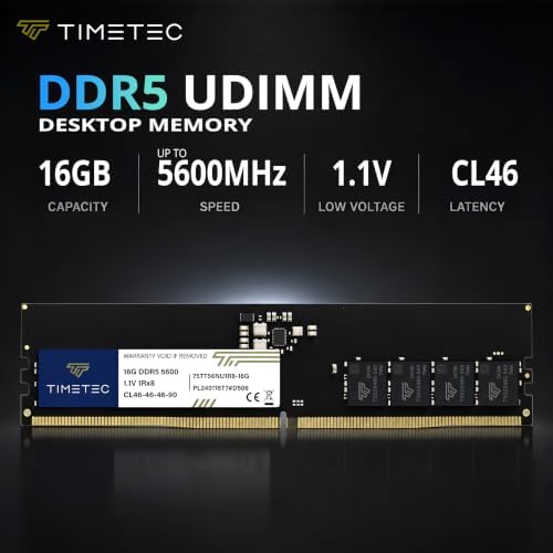 Timetec 32GB KIT(2x16GB) DDR5 5600MHz PC5-44800 Unbuffered Non-ECC 1.1V CL46 1Rx8 Sinlge Rank 288 Pin UDIMM Desktop Memory RAM Module Upgrade - Image 2