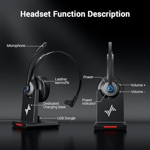 Bluetooth Wireless Headset with Mic for Work, Bluetooth 5.2, Advanced Noise Reduction Microphone, Clear Calls - Comfortable On-Ear Headphones, Applicable to PC, Laptop, Phone, Android, Zoom, Office - Image 7