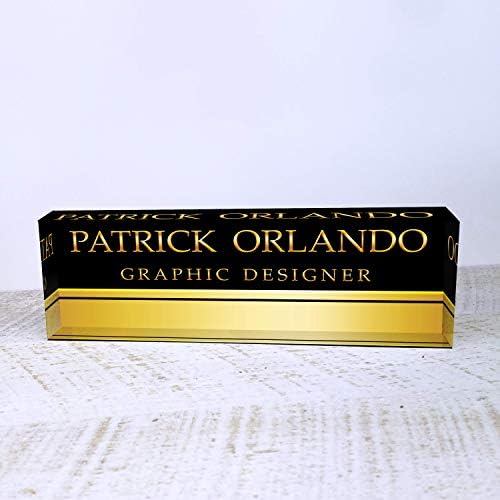 Artblox Office Name Plate Personalized | Custom Name Plates for Desks on Acrylic Glass Decor | Office Desk Decor Nameplate | Accessories | Black Gold Stripe - (8"x2.5") - Image 2