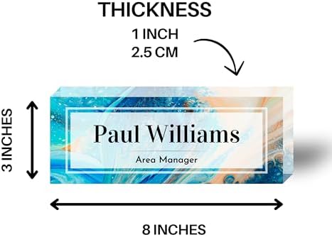 Customized Clear Acrylic Thick 8x3" Acrylic Black - Desk Name Plate Block with Personalized Logo - Professional Office Decor - Customized Acrylic Plate Gift for Teacher Co-workers (Blue-Beige Paint) - Image 3