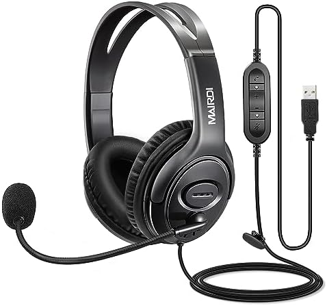 MAIRDI USB Headset with Microphone for PC, Computer Headset with Mic Noise Canceling for Laptop Teams Zoom Office Work Call Center Business Softphone, Dictation Headset for Dragon Naturelly Speaking by MAIRDI