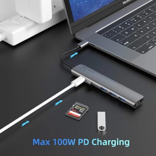 WALNEW USB C Hub with 4k HDMI,100W Power Delivery,SD/TF Reader,USB 3.0 Data Ports,7-in-1 USBC Dongle Multiport Adapter,Thunderbolt 4 Dock for Macbook Pro/Air,Mac,iPad 10,Surface,Dell XPS Laptop,Tab S7 - Image 5