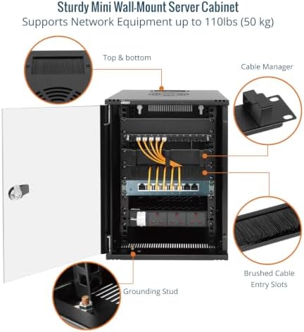 Tecmojo 9U 10 inch Rack, Wall Mount Network Cabinet Set,12.3W x 13D x 17.1H- Load Capacity 110Lbs(50 kg),Black 10" Wall Housing Server Rack Set - Image 4