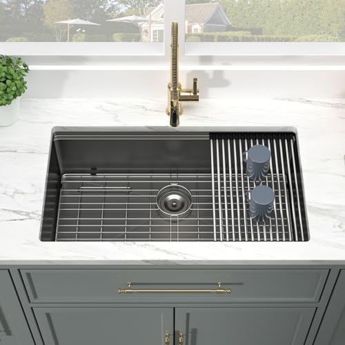 Kichae 32 Black Undermount Kitchen Sink Stainless 16 Gauge Workstation - Image 5