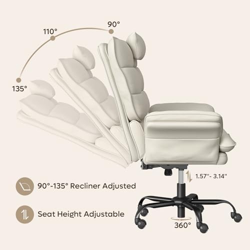 Bestier Cross Legged Office Chair with Headrest PU Leather Beige - Image 6