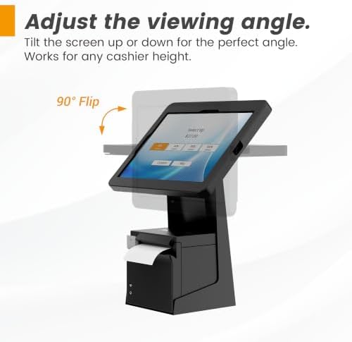 All-in-One Tablet POS Stand with Printer Compartment, All Metal Desktop Kiosk with Key Lock, 90° Flip Enclosure Compatible with iPad 10.9/11” - BSP101BA - Image 7