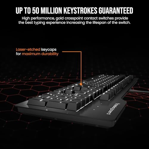 Das Keyboard Prime 13 Mark II Backlit Wired Mechanical Keyboard, Cherry MX2A Silent Red Mechanical Switches, Clean White LED Backlit Keys, USB Pass-Through, Aluminum Top Panel (104 Keys, Black) - Image 3