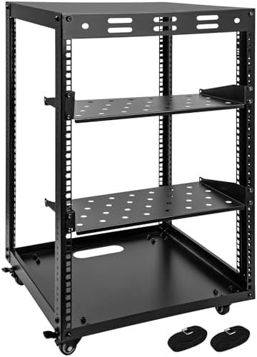 15U Open Frame Server Rack, Wall-mountable IT Rack w/Swivel Casters, 2 Rack Shelves, Top & Bottom Panels, Network Rack for Stereo/Computer/Data/IT/AV Equipment, 19.7”L x 18.8”W x 32.3”H by Eastrexon