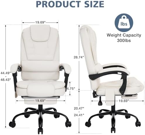 HOFFREE Massage Office Chair with Foot Rest 7 Points Vibration,Beige - Image 2