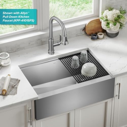 Kraus Kore 30-Inch Farmhouse Workstation with In Sink Dish Drying Rack, Stainless Steel Kitchen Sink, KWF410-30 - Image 2