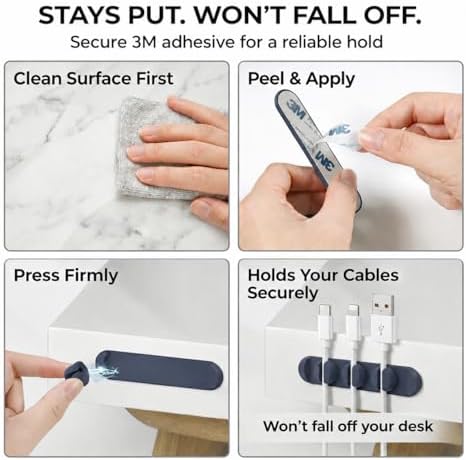 Magnetic Cable Organizer for Desk & Nightstand 3 Clip Cord Holder with One-Hand Access 3M Adhesive Cable Clips, N52 Magnetic Cord Holder for Phone, USB-C & Laptop Cables - Image 5