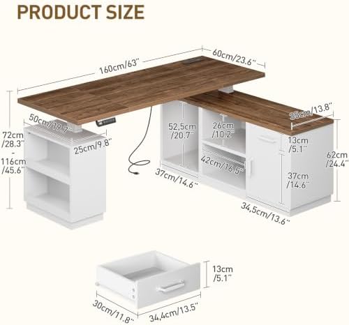 RALGEND 63'' L Shaped Electric Standing Desk with Storage for Home Office - Image 2