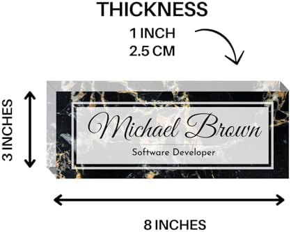 Customized Clear Acrylic Thick 8x3" Desk Name Plate Block with Personalized Logo - Professional Office Decor - Customized Acrylic Plate Gift for Teacher Co-workers (Black Marble) - Image 6