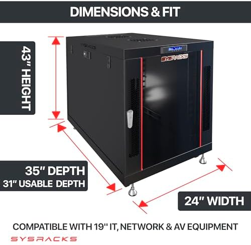Sysracks 22U Premium Rack Mount Server 35" Depth Deep Network Cabinet, Server Rack with Fan, Removable Side Panels, Locking Glass Door Computer Cabinet Enclosure Network Rack Case PR 22.900 - Image 5