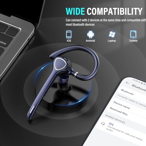 Bluetooth Headset, Single-Ear ENC Mic, Mute Button, 90H Hands-Free Earpiece - Image 2
