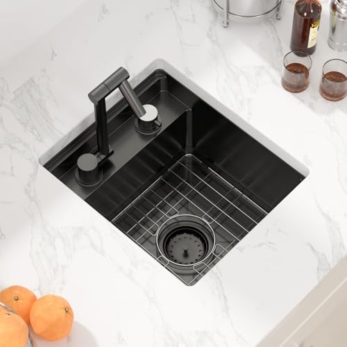 Sarlai Black Outdoor Sink, 15x17 Inch Undermount Kitchen Sink Workstation with Foldable Faucet Bar Prep Single Bowl Gunmetal Black 16 Gauge Stainless Steel Sinks with Cover,BBQ Sinks Outside - Image 2