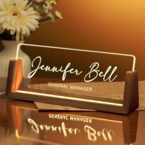 Desk Name Plate Personalized, Custom Acrylic Name Plate for Desk, Office Decor for Women Men, Appreciation Gifts for Coworkers Boss Teacher - Light-Up Name Plaque by Ueedklaayy