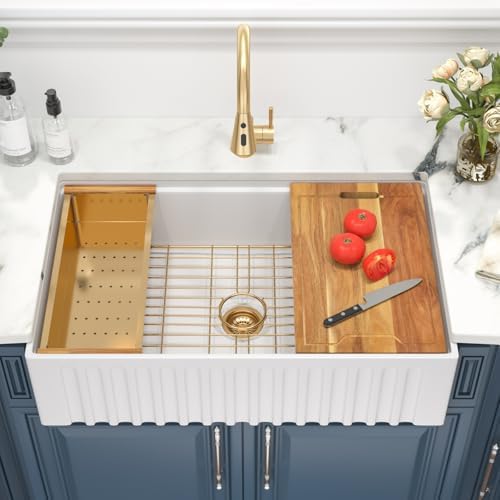 Kichae White Farmhouse Kitchen Sink 33 Undermount Granite Composite Quartz - Image 2