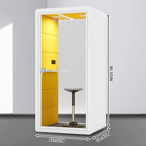Office Sound Booth with Audio Privacy - Soundproof Proof Booth Includes Superimposed Interior Design,Sound Room Include Socket,Fans,Light&Small Table for Study (Yellow, 42IN) - Image 2