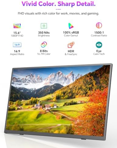 15.6" Portable Monitor Touchscreen, 1080P 10-Point Touch Portable Monitor - Image 4