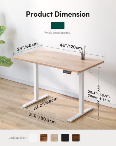 CubiCubi 48 x 24 Large One-Piece Electric Adjustable Standing Desk, Maple - Image 2