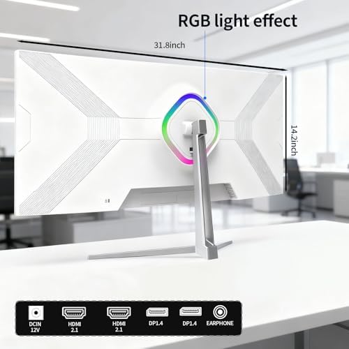 ZZA 34'' Gaming Monitor-165Hz/180Hz WQHD (3440x1440P) Ultrawide 34 White Curved Monitor,FreeSync for Tear-Free Gaming,120% sRGB, HDMI 2.1 & DP 1.4,PBP Mode,Wall Mountable - Image 2