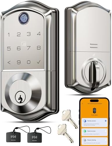 Veise VE017 Fingerprint Smart Door Lock with App Control, Satin Nickel by Veise