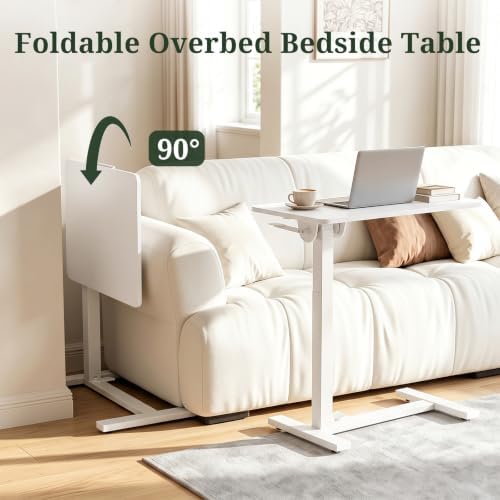 Overbed Bedside Table with Wheels, Foldable Rolling Desk Adjustable Height - Image 7