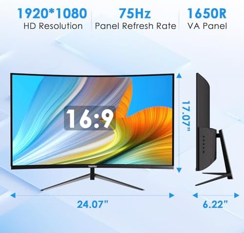 27-inch FHD(1920 x 1080) Monitor Curved, VA Panel, 75Hz, HDMI/VGA, Low Blue Light, Flicker-Free, 3-Side Frameless, VESA Mount, Slim Metal Stand, for Home Office Use, Black - Image 6