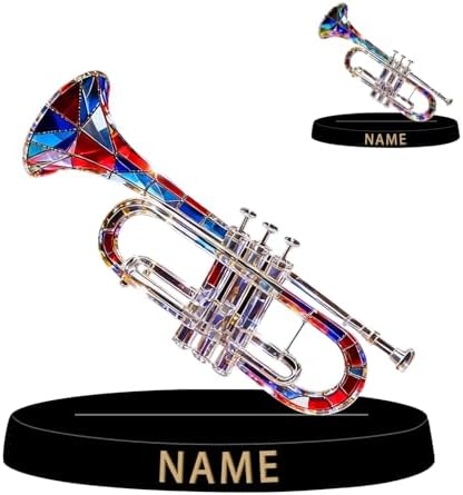 Personalized Acrylic Trumpet Decoration - Stained Glass Style Colorful Figurine with Custom Name Plate, Music Desktop Ornament Gifts for Trumpeters Brass Musicians Music Lovers & Collectors by Unknown