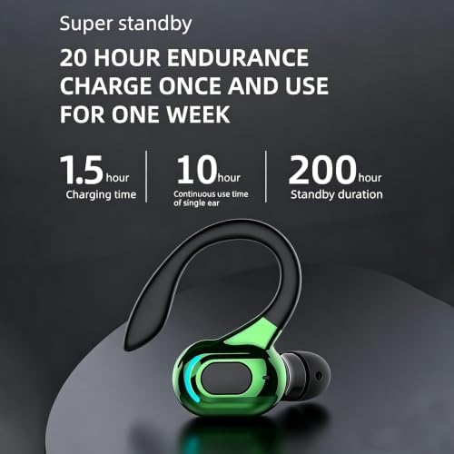 Wireless Headset Business Headphones,Waterproof Hanging Single Ear Earbuds,Mono Wireless Headset Noise Cancelling Sports Wireless Earpiece with Mic for Smart Phones (Green) - Image 4
