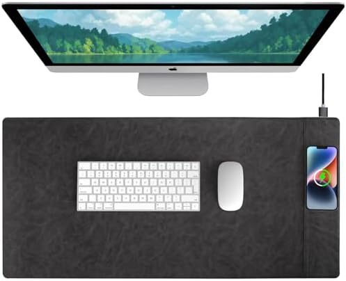 Magnetic Wireless Charging Desk Pad, Office Desk Mat with Wireless Charger, Waterproof and Scratch-Resistant Large Mouse Mat, Microfiber Leather Mouse Pad for Office and Home Use,Grey Color by Hi-HONX