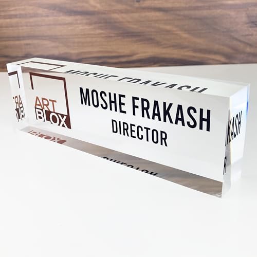Artblox Office Desk Name Plate Personalized | Custom Name Plates for Desks with Your Logo On Clear Acrylic Glass - (8" x 2.5") by Artblox