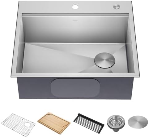 KRAUS Kore 25-Inch Drop In/Top Mount Workstation 16 Gauge Single Bowl Stainless Steel Kitchen Sink with Accessories, KWT311-25 by Unknown