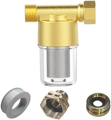 40 Micron Brass Sediment Filter, Inline Spin Down Sediment Water Filter for Washer, Washing Machine, Shower, Garden Hose, Well Water, Anti Clogging & Reusable with Pipe Sealant Tape by Unknown