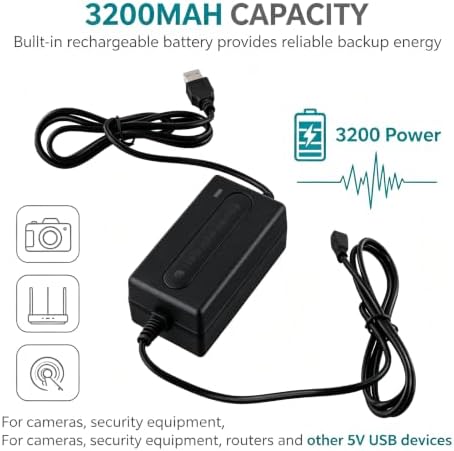 5V 2A Uninterruptible Power Supply with 3200MAh Mini Ups Battery Backup for Modem, Security Camera, and USB Devices, Smart Charging with Over-Temperature and Over-Current Protection, Black - Image 7